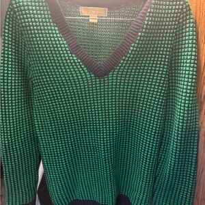 Michael kors Green and Navy V-Neck Knit Sweater